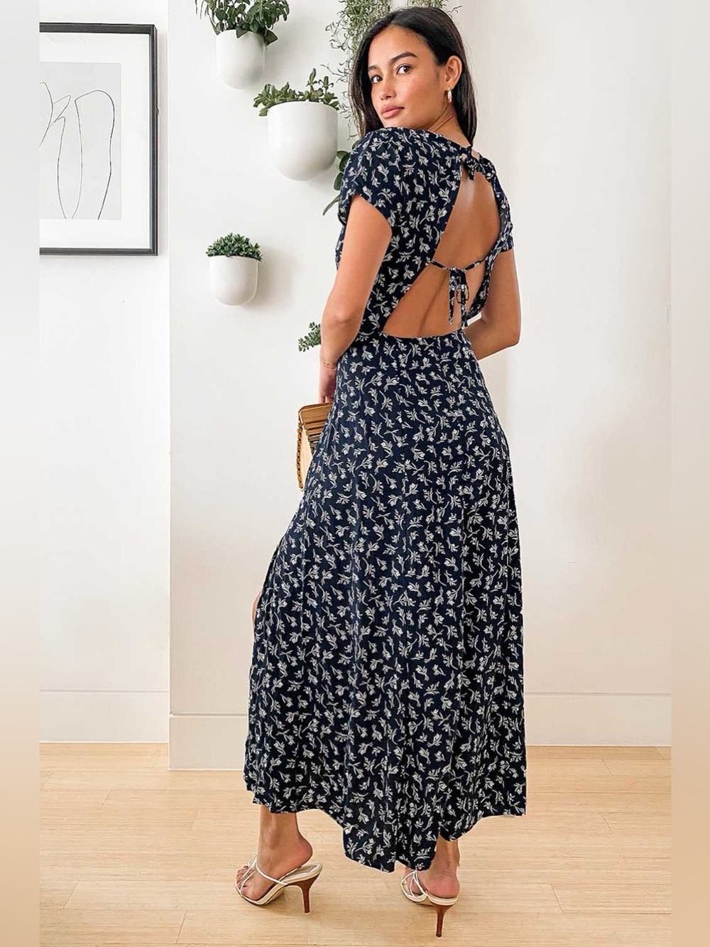 Lulus New Desires Navy Blue Floral Print Backless Maxi Dress Sz XL NWT Flirty